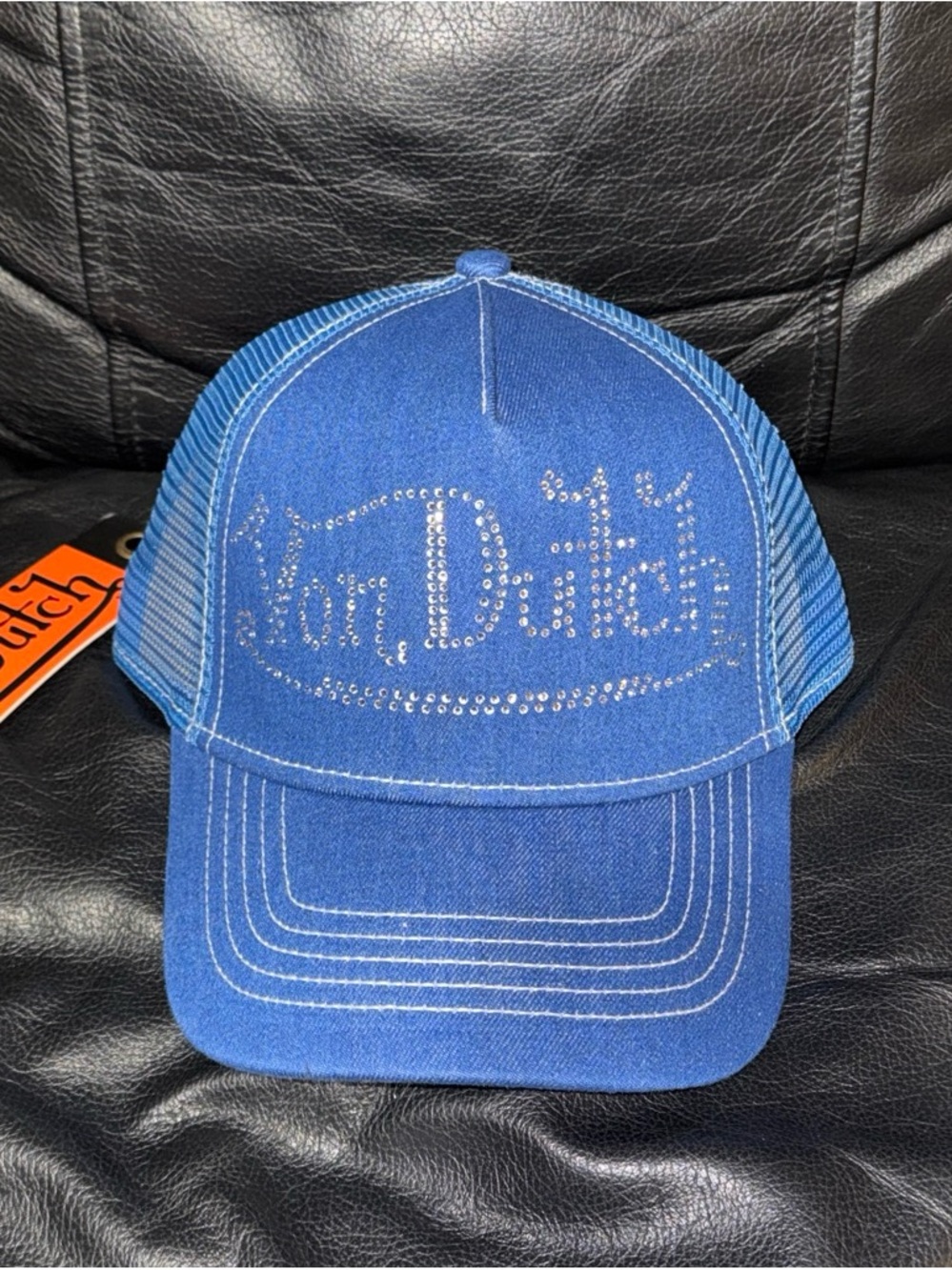 Von Dutch Royal Blue Rhinestone Mesh Trucker Hat